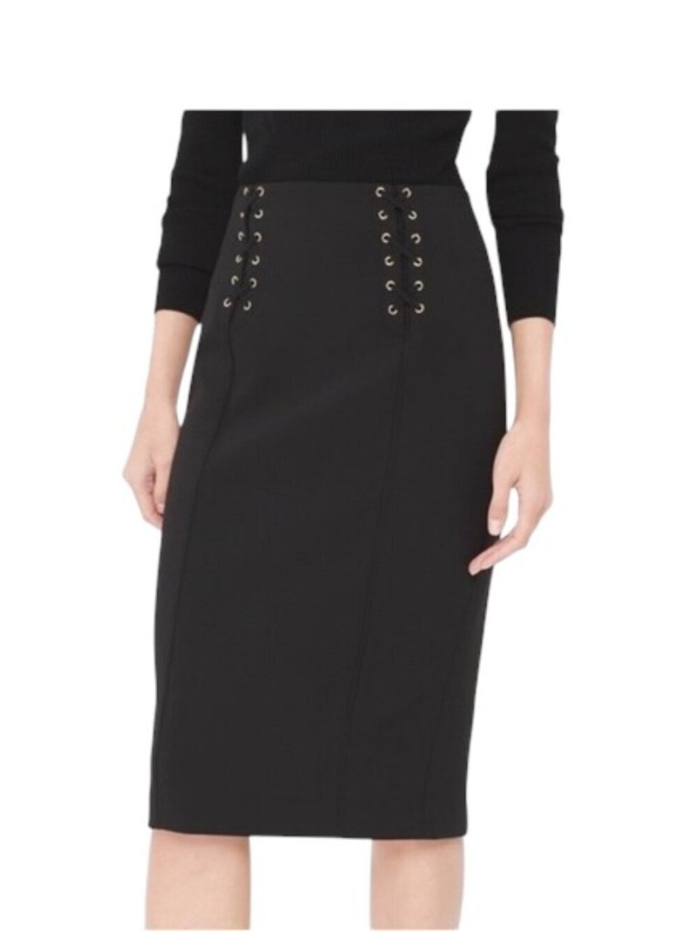 White House Black Market Skirt, Grommet Lace-Up Pencil, Black, Size 8, EUC, WHBM